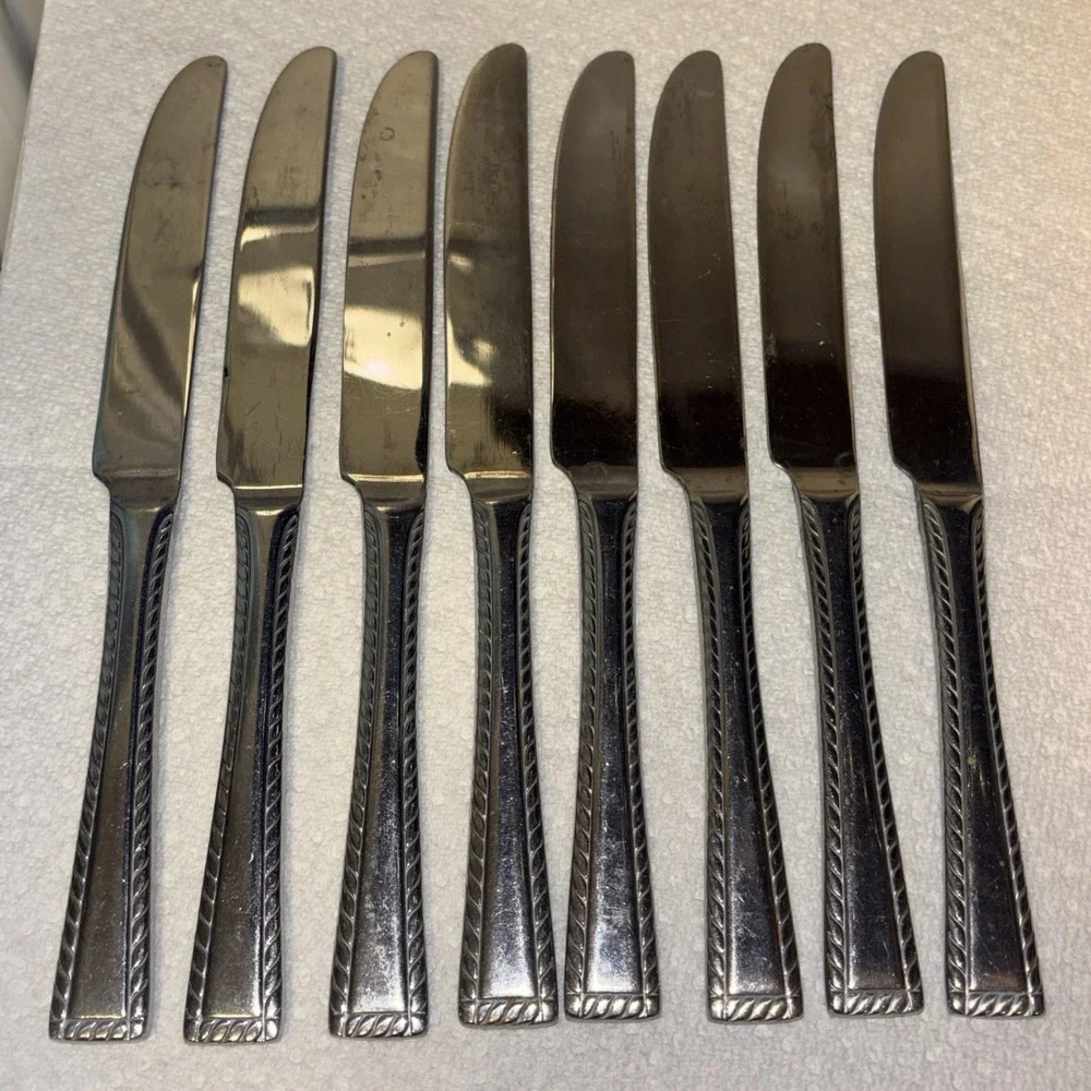 Dinner Knives Solid Oneida PANACHE Stainless Rope Trim Flatware Knives Lot Of 8